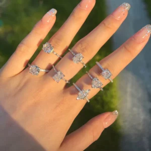 RENSINO Ice Cut Created Princess 8A Cubic Zirconia 925 Sterling Silver Ring Diamond Wedding Engagement Rings Jewelry Women