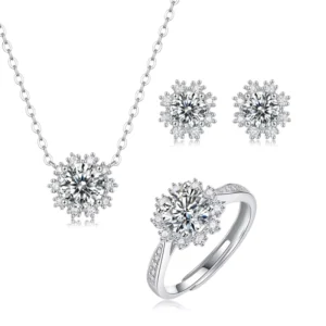 RENSINO Ice and Snow Engagement Wedding Iced Out Shining Silver 925 Moissanite Jewelry Set with Gra Certificate