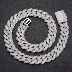 RENSINO Iced Out 18mm Cuban Link Chain Men’s Hip Hop Jewelry Silver/Gold 40-60cm Necklace & Bracelet Fashion Streetwear