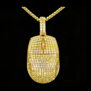 RENSINO Iced Out Bling Micro Pave CZ 18K Gold Plated Fashion Streetwear Necklace Hip Hop Mouse Pendant for Men