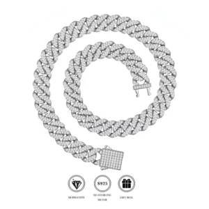 RENSINO Iced Out Cuban Link Chain 14K Gold Plated Moissanite Valentine’s Day Gift for Him Her Hip Hop