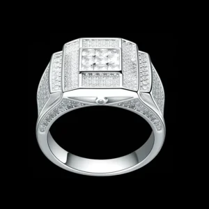 RENSINO Iced Out Cubic Zirconia Statement Bling Jewelry 925 Sterling Silver Men’s Hip Hop Ring