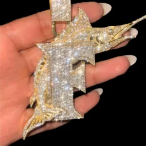 RENSINO Iced Out Custom Letter Pendant 925 Sterling Silver Full Setting Fish Hiphop VVS Moissanite Pendant