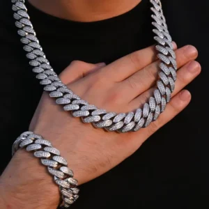 RENSINO Iced Out Hip Hop Men Boy Jewelry Set 5a Cubic Zirconia Cz Bling Punk Big Heavy 18mm Cz Cuban Chain Bracelet Necklace