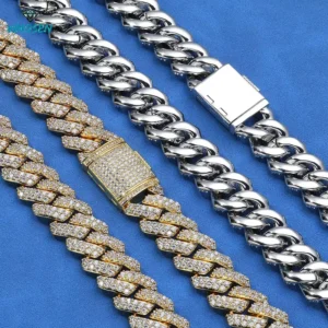 RENSINO Iced Out Hip Hop VVS Moissanite 925 Sterling Silver Cuban Bracelet Micro Pave 18K Gold Plated OEM ODM Factory Custom