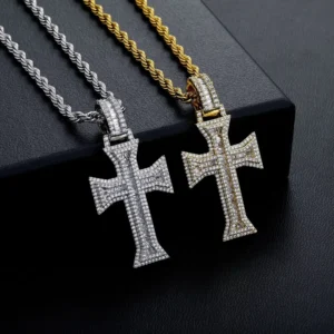 RENSINO Iced Out Lab Diamond Cross Pendant for Men Women Crucifix Charm Necklace Hip Hop Rapper Jewelry Gold Silver Plated Drop Shipping