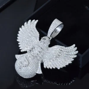 RENSINO Iced Out Moissanite Eagle Money Bag Pendant S925 Silver Hip Hop Necklace Charm for Men Full Paved VVS1 D Color Moissanite
