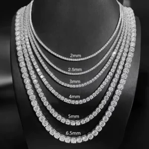 RENSINO Iced Out Moissanite Tennis Chain 2mm 6.5mm Necklace S925 Silver Bling Bling Hip Hop Rap Jewelry with GRA Certificate