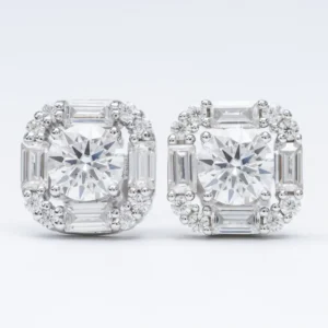 RENSINO Iced Out VVS1 Moissanite Diamond 925 Sterling Silver Men Stud Earrings Hip Hop Earring