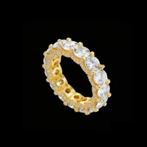 RENSINO Iced Out Zircon Band 925 Sterling Silver Full Eternity Wedding Ring for Bridal Anniversary Jewelry