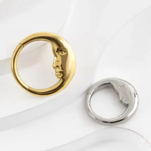 RENSINO Implanted Grade Titanium Moon Face Hinged Segment Hoop Rings Septum Nose Ear Body Piercing Jewelry