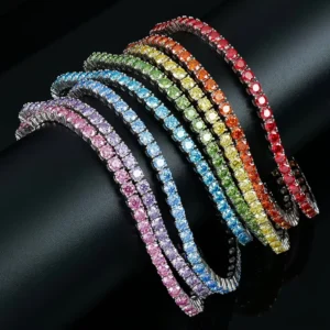 RENSINO In Stock Bulk 925 Silver Iced Out Mossanite Moissanite Diamond Tennis Bracelet Color Orange Purple Blue Pink Yellow Green Garnet