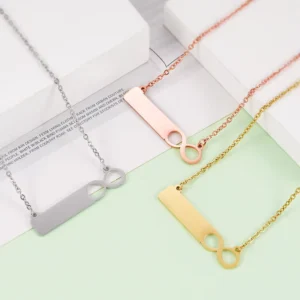 RENSINO Infinite Design Blank Stainless Steel Bar Pendant Necklace Silver Gold Rose Gold Name Necklace with Custom Laser Logo