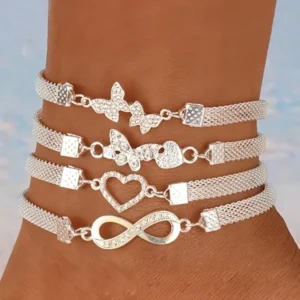 RENSINO Infinity Butterfly Anklet Set Stainless Steel Chain with Pave Zircons Adjustable Bohemian Foot Jewelry Trendy Ankle Bracelets