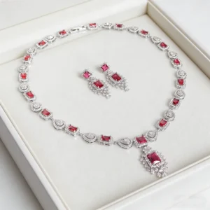 RENSINO Inlaid Zircon Silver Plated Fashion Bridal Party Wedding Engagement Anniversary Necklace And Earring Jewelry Set