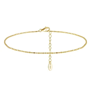 RENSINO Ins Fashion 925 Silver Plain Simple square Small Ball Anklet Gold Plated Summer Beach Style Sterling Silver Anklet for Women