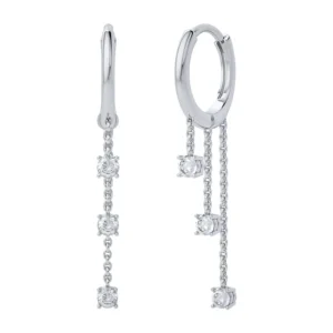 RENSINO Ins Luxury Jewelry S925 Sterling Silver Link Chain Earrings Diamond Zirconia Tassel Hoop Earrings for Women
