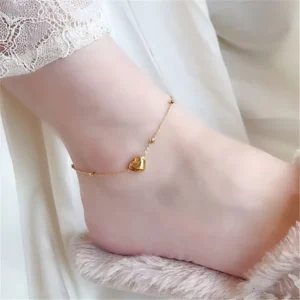 RENSINO Ins Style Heart Shape Accessory Stainless Steel 18K Gold Ankle Chain High End Luxury Simple Design for Gift
