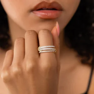 RENSINO Interlocking 3 Piece Ring Set Two Tone Gold Silver with Zircon Stackable Statement Rings for Women