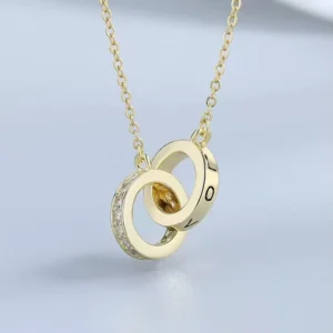 RENSINO Interlocking Circle Hoop Pendant Embellished CZ Crystals Double Ring Pendant Necklace Sterling Silver 925 Jewelry