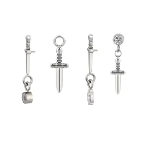RENSINO Internally Threaded Labret Helix Earring Top Titanium Body Piercing Sword Marquise Zircon Stone