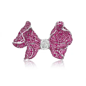 RENSINO Iron 925 Silver Intricate Emerald Cut Ruby Three Dimensional Bow Tie Brooch Corsage Inlaid Zircon Women Elegant