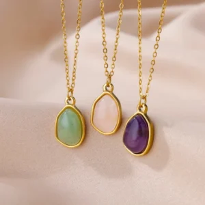 RENSINO Irregular Geometric Fresh Green Zircon Trendy Pendant Necklace Link Chain Charms Women Stainless Steel Fine Jewelry