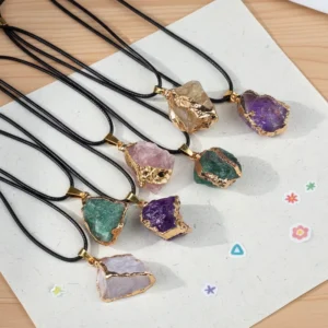 RENSINO Irregular Natural Crystal Healing Stone Gold Silver Plated Pendant Fashion Semi precious Stone Necklace For Gift