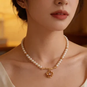 RENSINO Irregular Natural Thin Pearl Necklace Women’s French Elegant Tibetan Silver Link Chain Jewelry