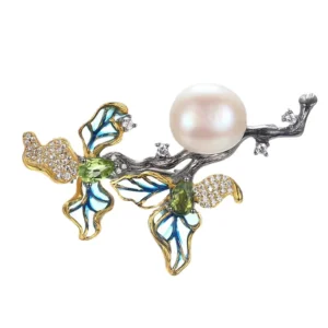 RENSINO Italian 925 Silver White Zircon Brooch New Design Baroque Pearl Enamel Brooch Pins Jewelry Accessories