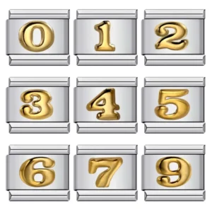 RENSINO Italian Bracelet Gold Color 0-9 Figure Number Links Charm Fit 9mm Stainless Steel Women Men Bangle DIY Making Jewelry Gifts