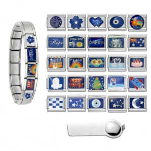 RENSINO Italian Charm Bracelet Blue Star Moon Italian Bracelet Link Stainless Steel Y2K Jewelry for Women Valentine Day Gift