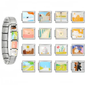 RENSINO Italian Charm Bracelet Custom Beach Fields Sunset Charm 9mm Stainless Steel Bracelet DIY Fashion Women Jewelry Gifts