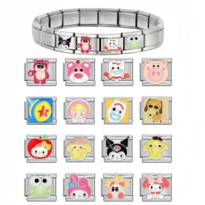 RENSINO Italian Charm Bracelet Custom Cute Cartoon Charm 9mm Stainless Steel 9mm Bracelet DIY Fashion Women Jewelry Gifts