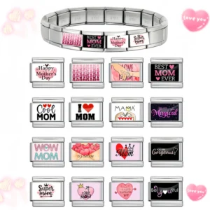 RENSINO Italian Charm Bracelet Custom Cute Charm Link Fit 9mm Stainless Steel Bracelet DIY Fashion Mother’s Day Jewelry Gift
