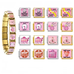 RENSINO Italian Charm Bracelet Custom Cute Pink Cartoon Charm Fit 9mm Stainless Steel Bracelet DIY Fashion Women Jewelry Gift