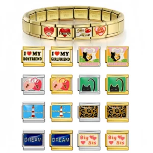 RENSINO Italian Charm Bracelet Custom Cute Pink Cartoon Charm Fit 9mm Stainless Steel Bracelet DIY Fashion Women Jewelry Gifts