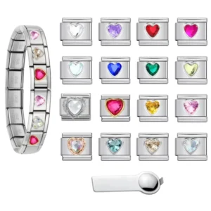 RENSINO Italian Charm Bracelet Custom Heart Diamond Charm Fit 9mm Stainless Steel Bracelet DIY Fashion Mother Day Jewelry Gift