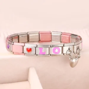 RENSINO Italian Charm Bracelet Custom Italian Bracelet Links Stainless Steel Pendant Bracelet Women Jewelry Valentine Day Gift