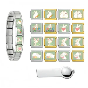 RENSINO Italian Charm Bracelet Easter Bunny Italian Bracelet Link Stainless Steel Y2k Jewelry for Women Valentine Day Gift