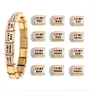 RENSINO Italian Charm Bracelet Family Bulk Stainless Steel 18k Gold Silver Word Girlfriend Family Italian Charm Mom