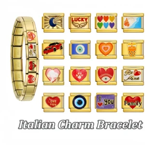 RENSINO Italian Charm Bracelet Y2K Cartoon Fashion Heart Charm Bracelet Link Stainless Steel Jewelry for Women Valentine Gift