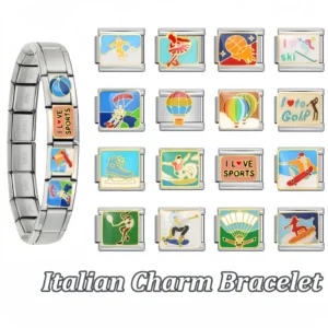RENSINO Italian Charm Bracelet Y2K Outdoor Sports Surfing Charm Bracelet Link Stainless Steel Jewelry for Women Valentine Gift