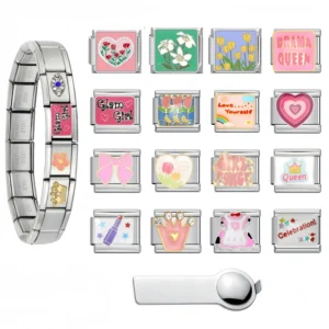 RENSINO Italian Charm Bracelet Y2K Romantic Pink Cute Italian Bracelet Link Stainless Steel Jewelry for Women Valentine Gift