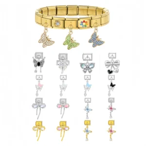 RENSINO Italian Charm Bracelets Butterfly Pendant Custom Italian Charms Stainless Steel DIY Fashion Bracelet Jewelry Gifts