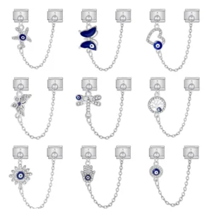 RENSINO Italian Charm Bracelets Eye of the Demon Custom Italian Charms Stainless Steel DIY Fashion Bracelet Jewelry Gifts