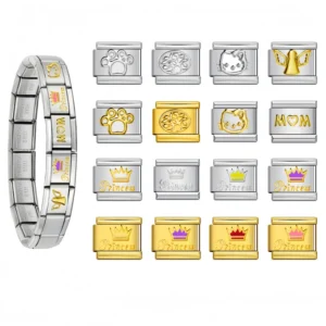 RENSINO Italian Charm Bracelets Noble Colorful Glaze Crown Custom Italian Charms Stainless Steel DIY Fashion Bracelet Jewelry