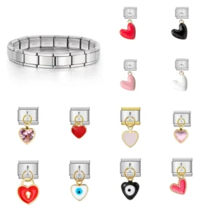 RENSINO Italian Charm Bracelets Y2K Love Heart Star Pendant Bracelets DIY Stainless Steel Module Bracelet Women Jewelry Gift