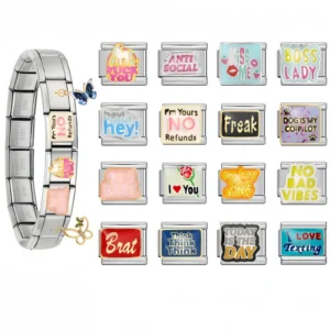 RENSINO Italian Charm Personality English Custom Italian Charm Bracelet Stainless Steel Bracelet Fashion Jewelry Making Gift