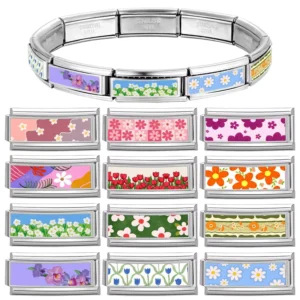 RENSINO Italian Charms Bracelet Link Bracelet 2cm Long Size Stainless Steel DIY Pink Italian Charms Fashion Women Jewelry Gift